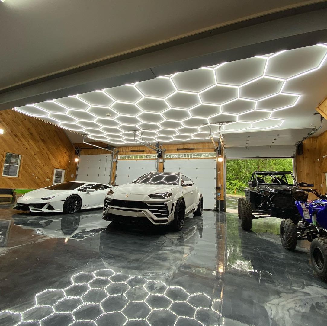 3-HEX Hexagon LED Garage Light – White Modular Grid | HIGHLITE by Lighthaus
